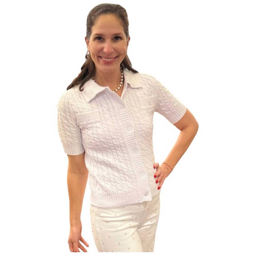 NEW INCASHMERE short sleeve allover cable sweater in white